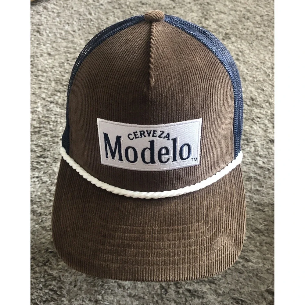 Modelo Cerveza Snapback Hat Corduroy Rop Cap Brown/Blue Trucker NWOT